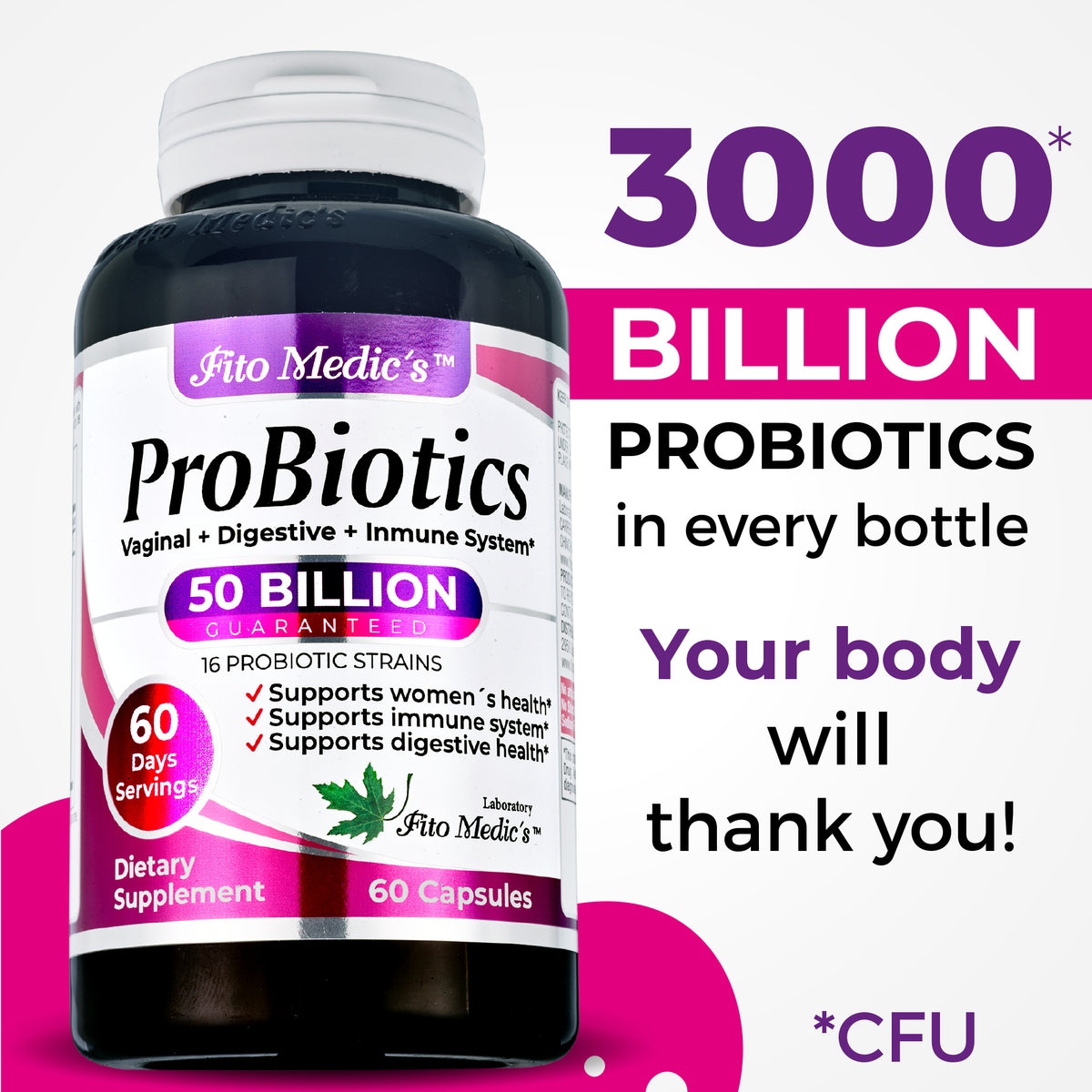 Women’s Probiotic 50 Billion CFU | Multi-Strain Probiotic Blend | 60 Capsules | By Fito Medic's