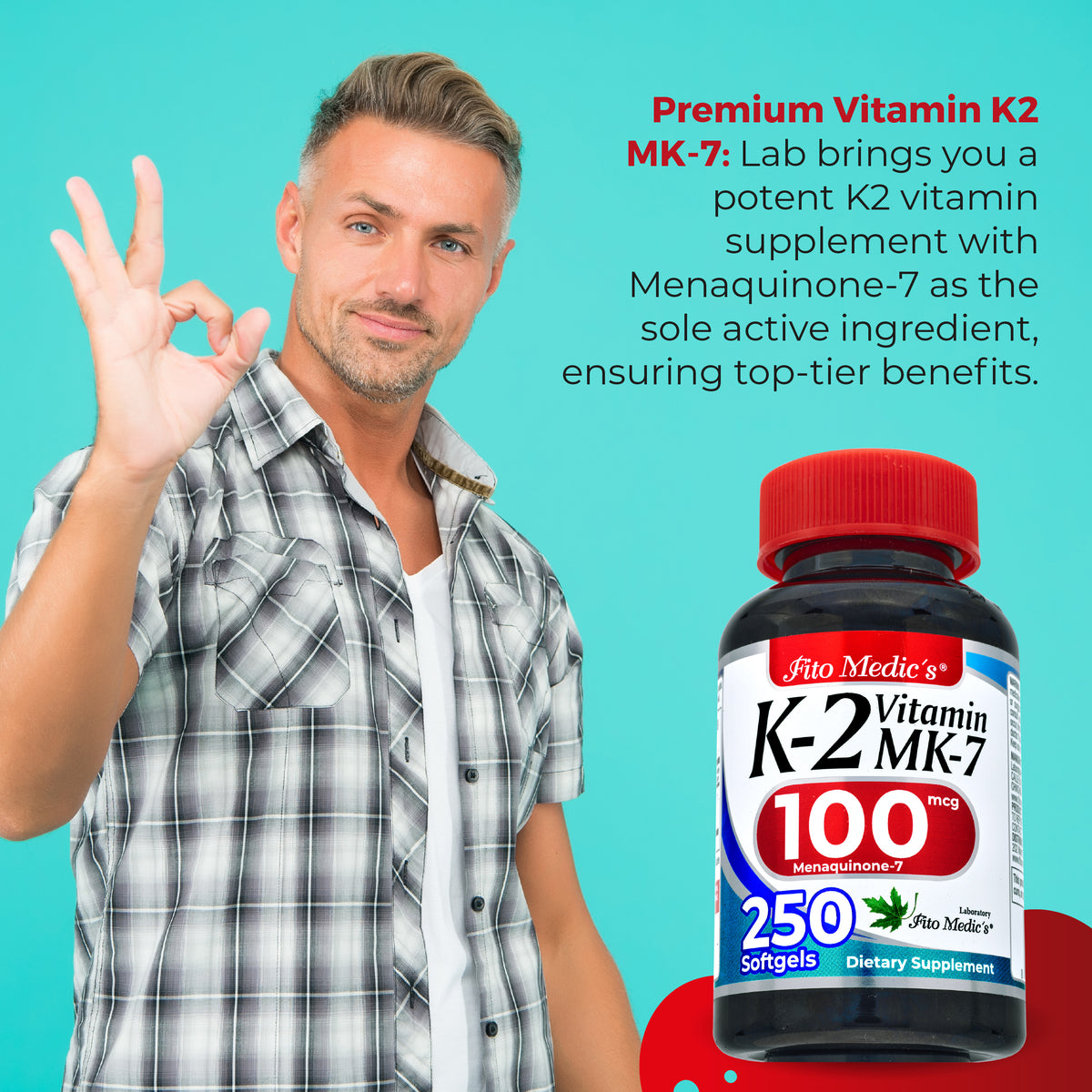 Vitamin K2 100 mcg | MK-7 Menaquinone-7 | 250 Softgels | By Fito Medic's