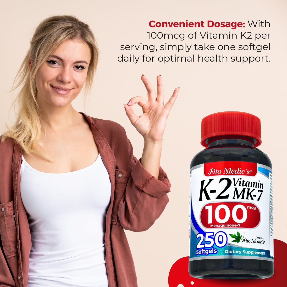 Vitamin K2 100 mcg | MK-7 Menaquinone-7 | 250 Softgels | By Fito Medic's