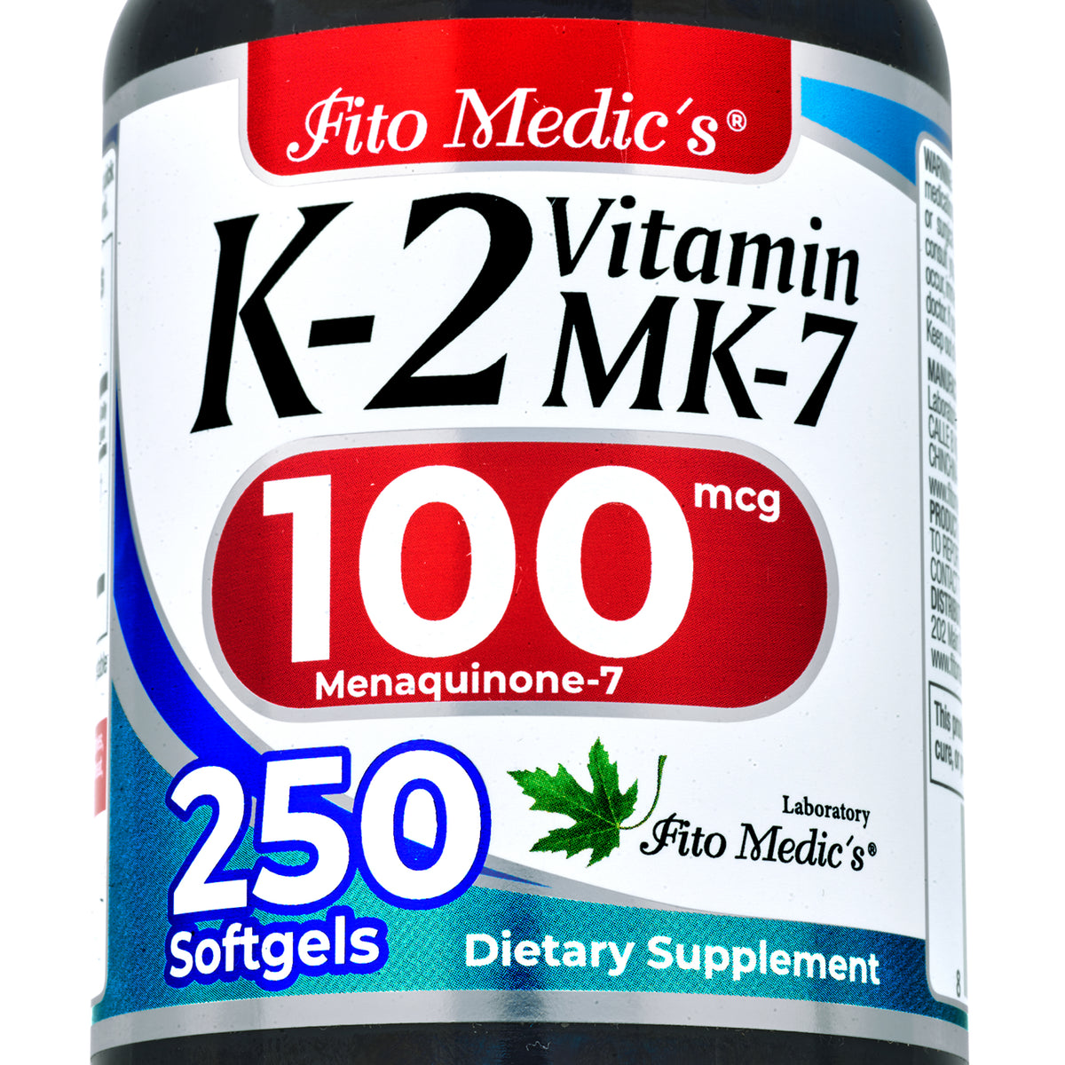 Vitamin K2 100 mcg | MK-7 Menaquinone-7 | 250 Softgels | By Fito Medic's