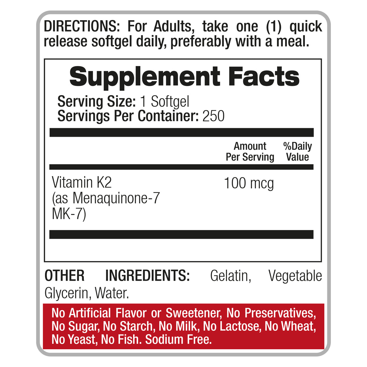 Vitamin K2 100 mcg | MK-7 Menaquinone-7 | 250 Softgels | By Fito Medic's