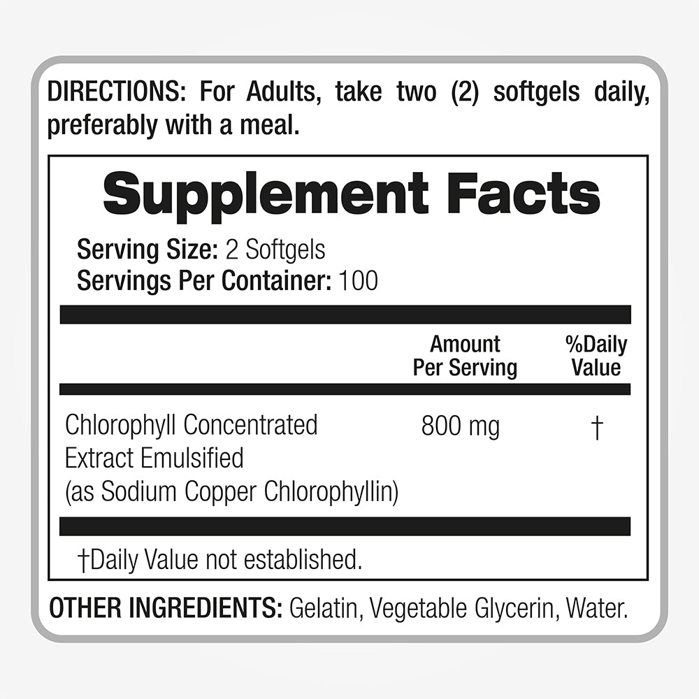 Chlorophyll Pure 800 mg Ultra high Absorption 200 Softgels
