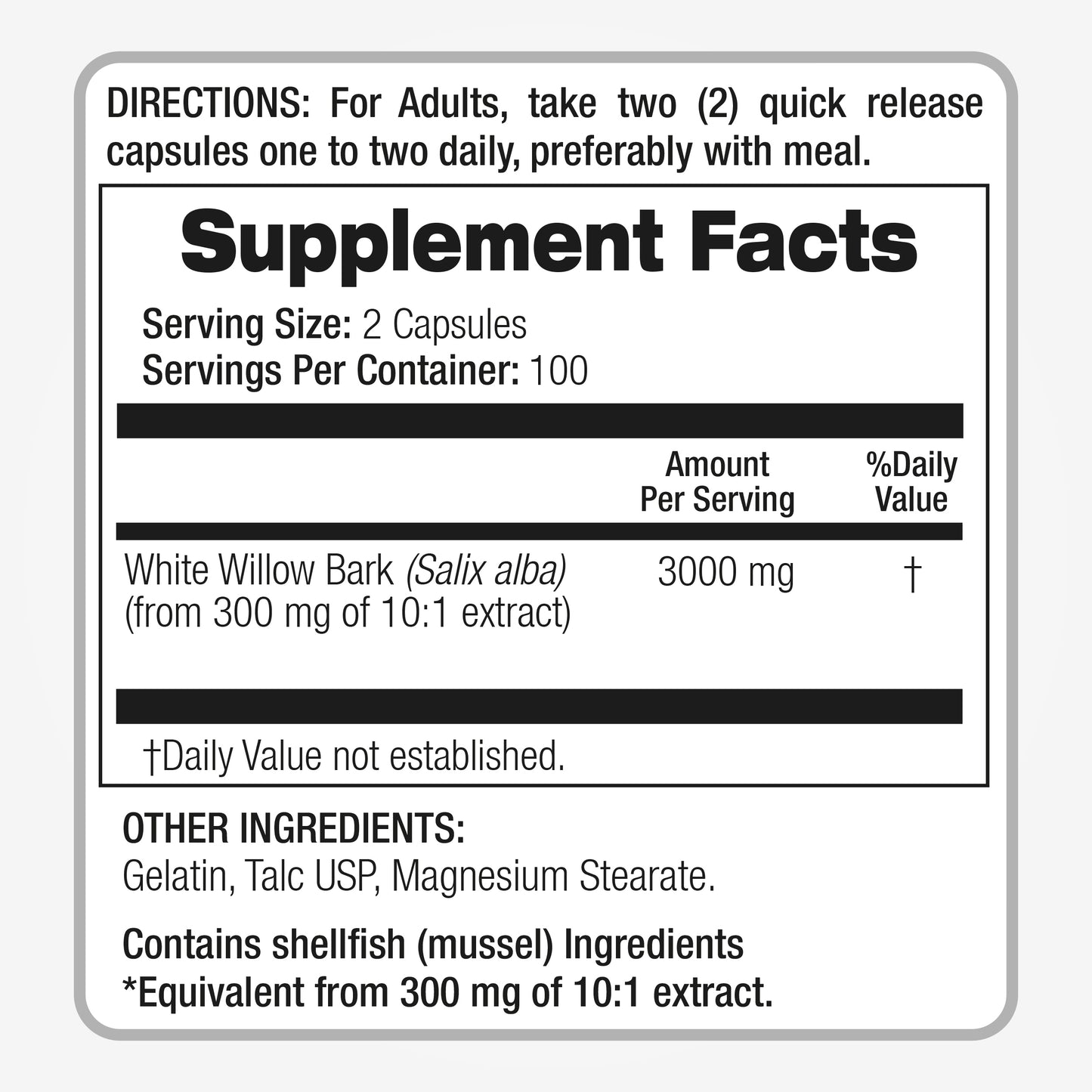 White Willow bark Capsules 3000 mg  Ultra high Absorption 200 Capsules