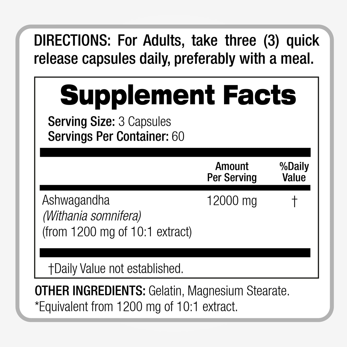 Ashwagandha Root Extract 12000 mg Ultra High Absorption 180 Capsules