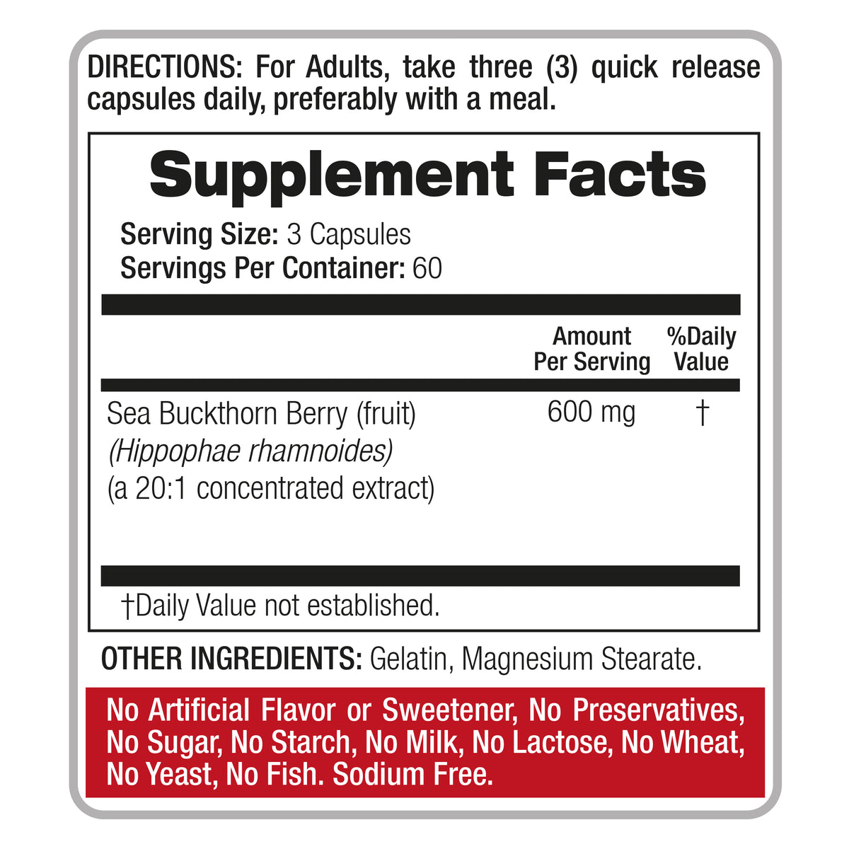 Sea Buckthorn Berry Extract 12,000 mg | 20:1 Concentrate | 180 Capsules | By Fito medic's