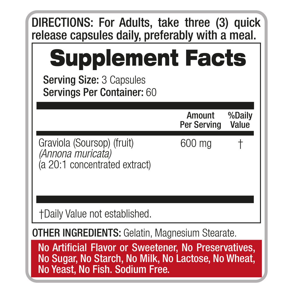 Graviola Fruit Extract 12,000 mg | 20:1 Concentrate | Soursop | 180 Capsules | By Fito Medic's