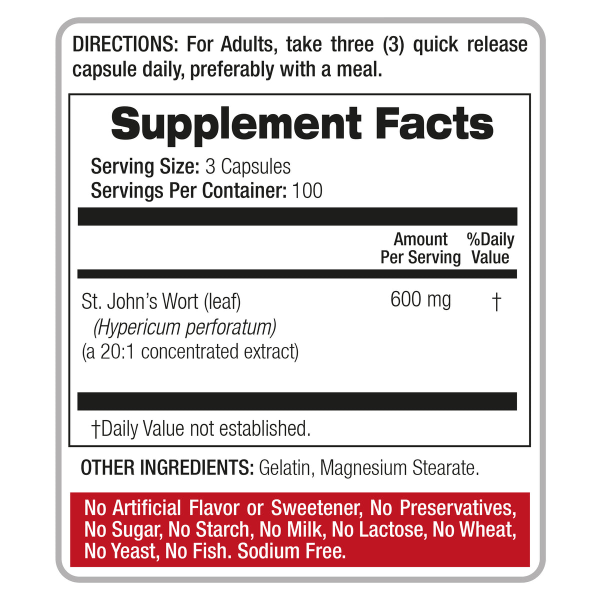 St. John’s Wort Extract 12,000 mg | 20:1 Concentrate | 300 Quick-Release Capsules | By Fito Medic's